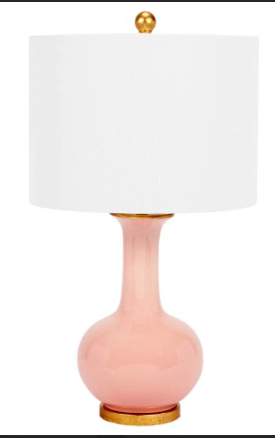 Blush Ceramic Table Lamp with White Linen Shade