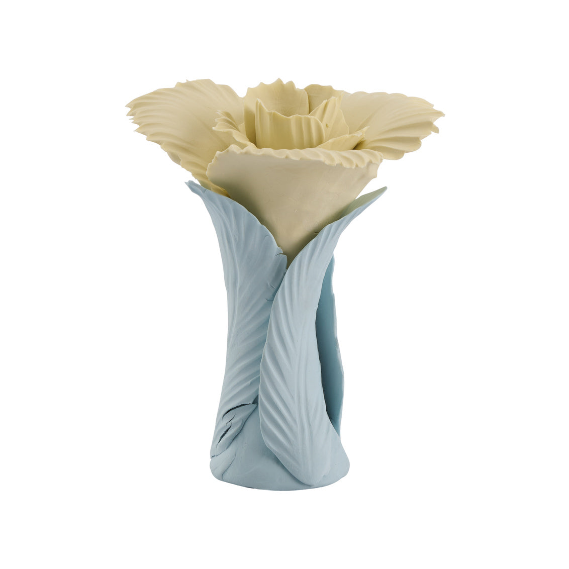 Ceramic tulip flower in pale yellow bisque finish