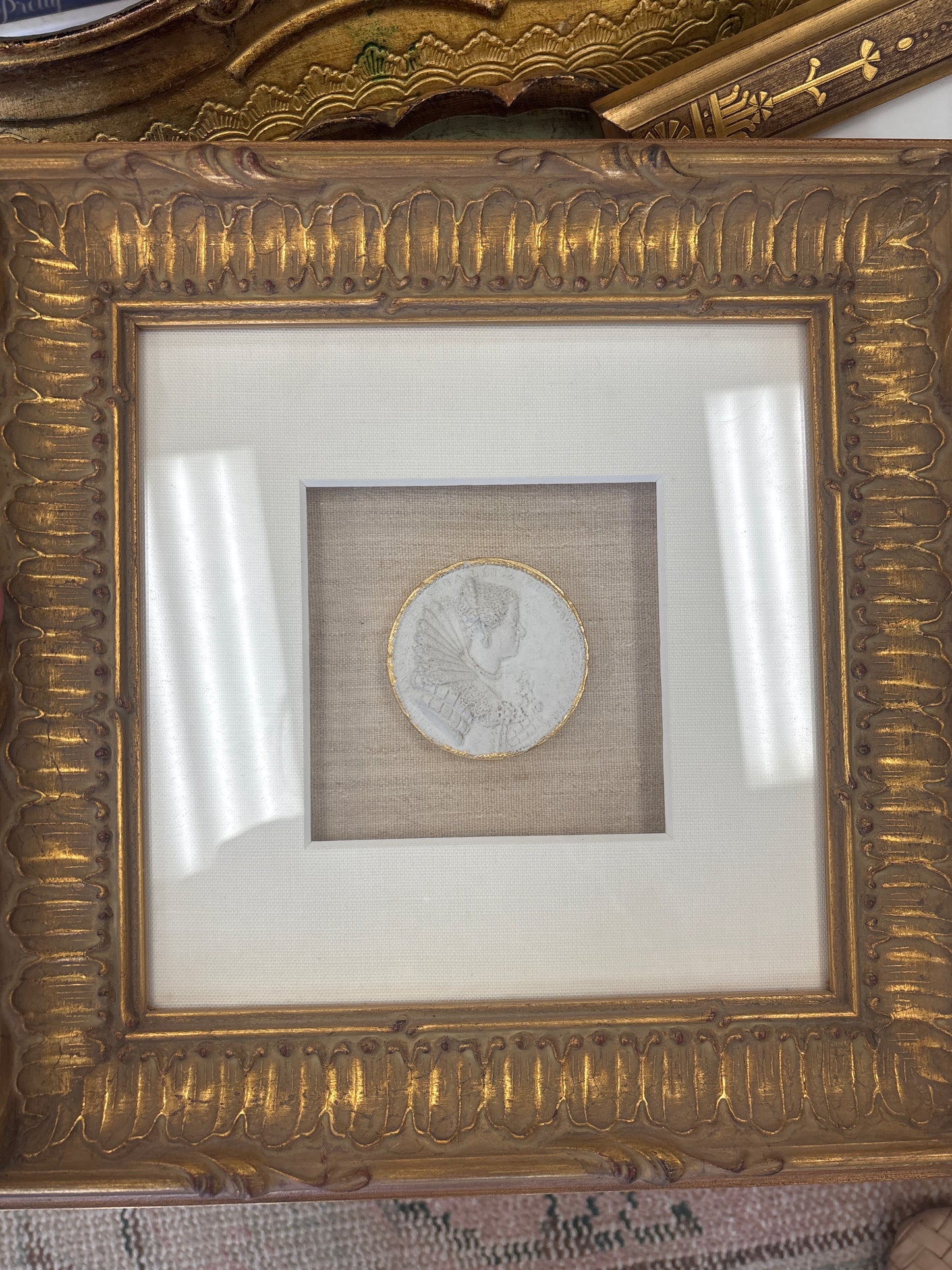 Framed Intaglio with ivory linen