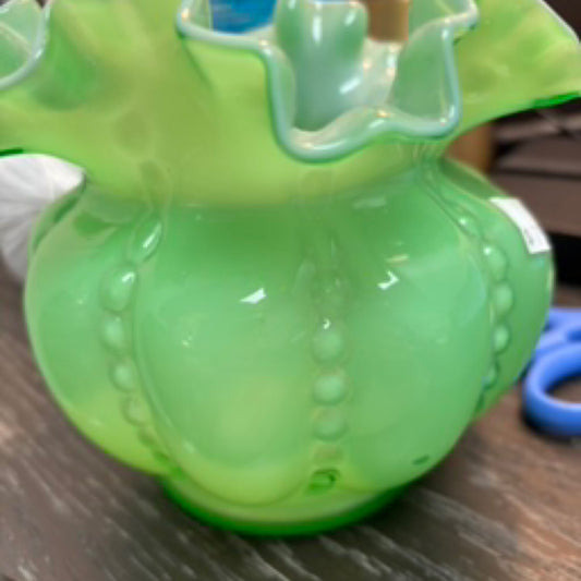 Green Cased Glass Beaded Vase