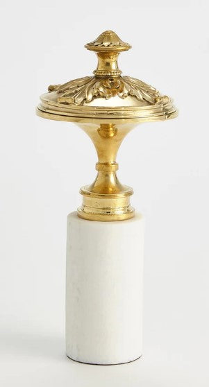 Newel Cap Sculpture Brass/White Marble