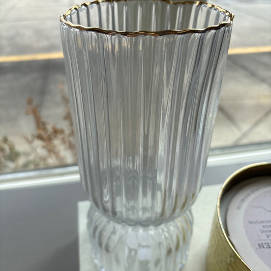 Crystal fluted vase with gold trim