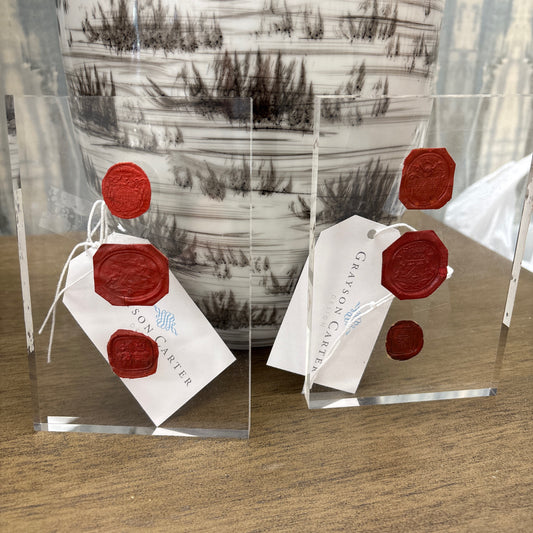 Lucite with Red Stamps