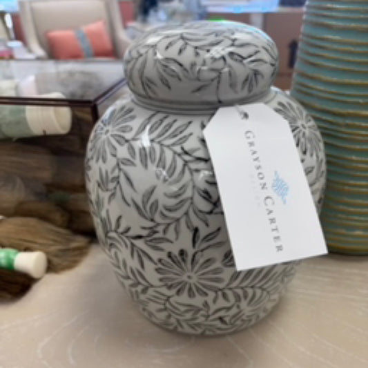 Black and white floral jar