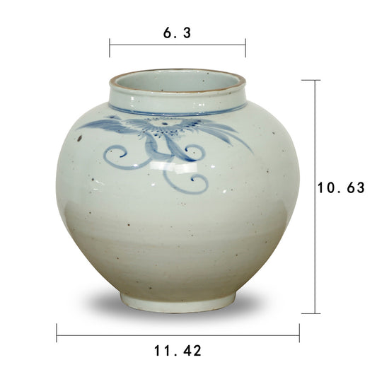 10" Vintage Style Blue and White Round Vase with Floral Print