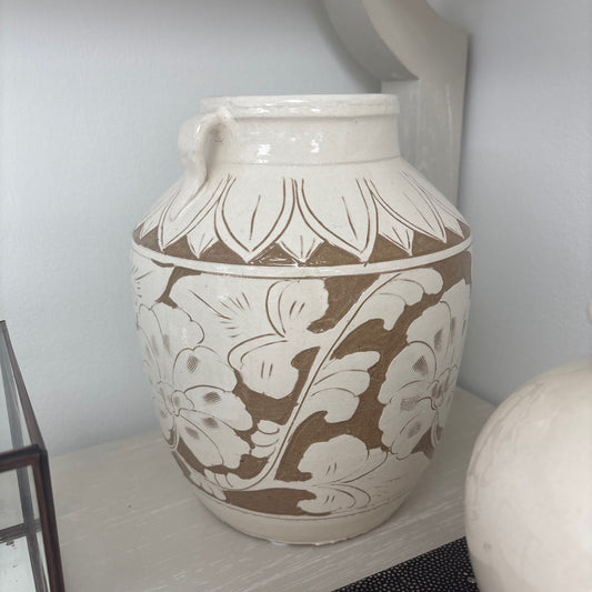 Floral print bisque pottery