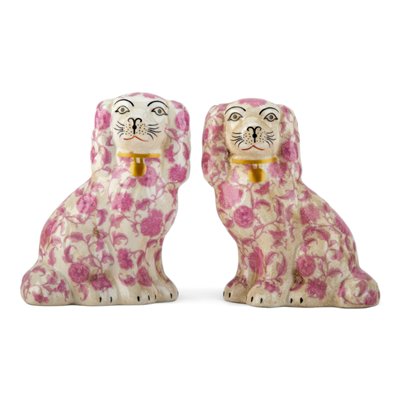 Staffordshire Small Dog Pink Florets-Pair