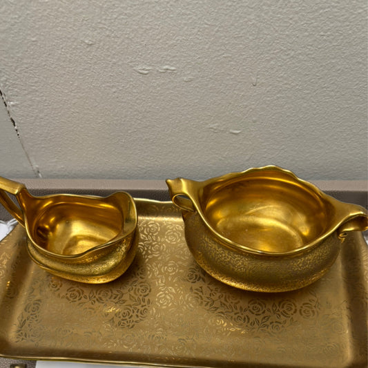Vintage Gold Sugar and Creamer on Tray