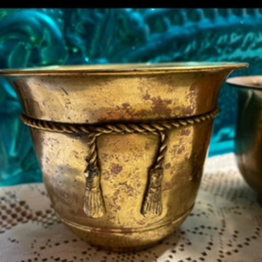 Vintage Small Brass Planter with Rope