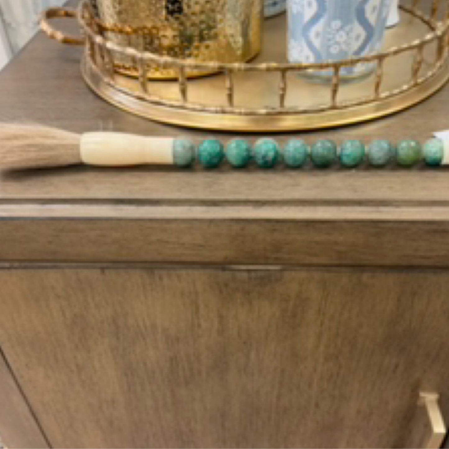 Lake Blue Marble Beads Calligraphy Brush-14"
