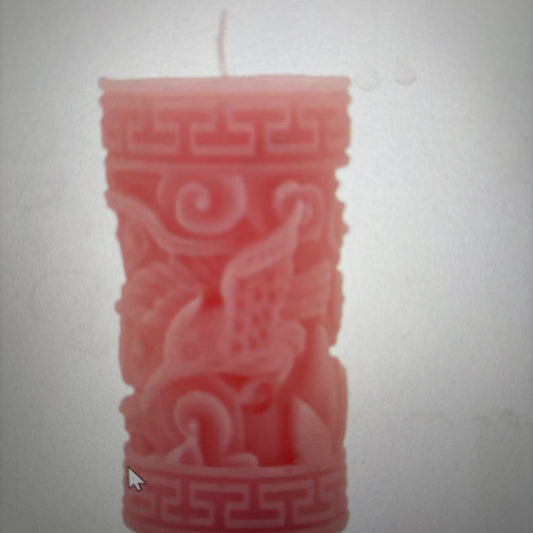 Pink Greek key pillar candle