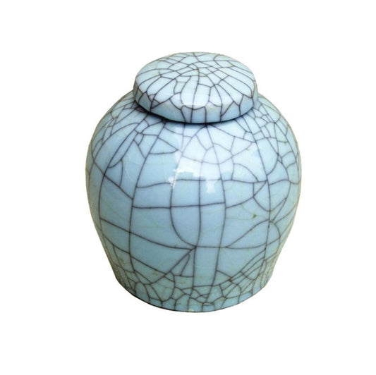 Crackle Celadon Lidded Round Ming Jar