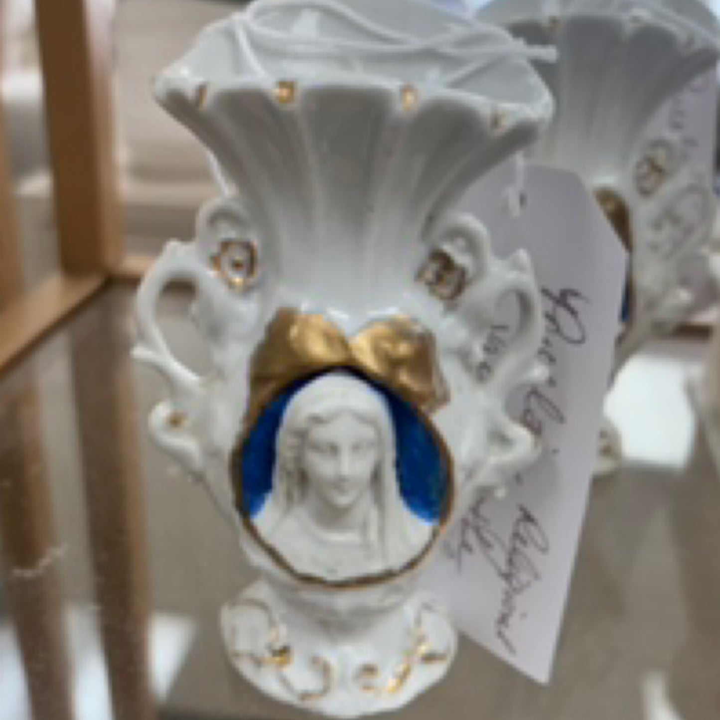 Porcelain Religious Vase with the Blessed Mother's face