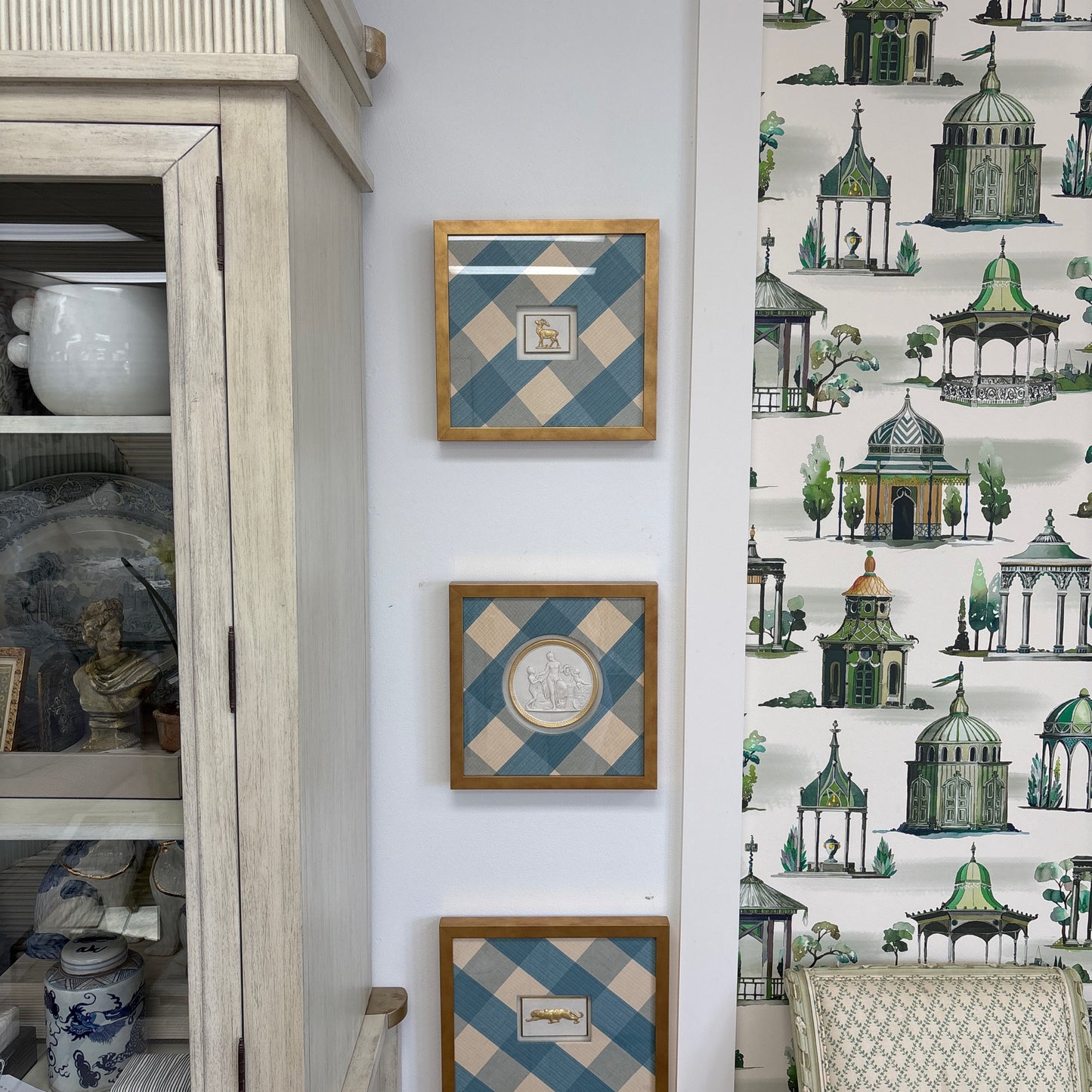 Blue Gingham Framed Intaglio