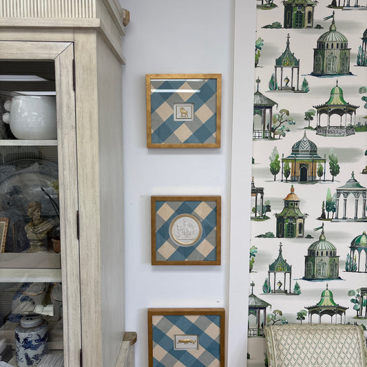 Blue Gingham Framed Intaglio