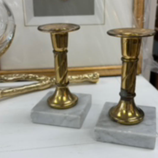 Vintage Brass Candle Holder Set with Marble Base