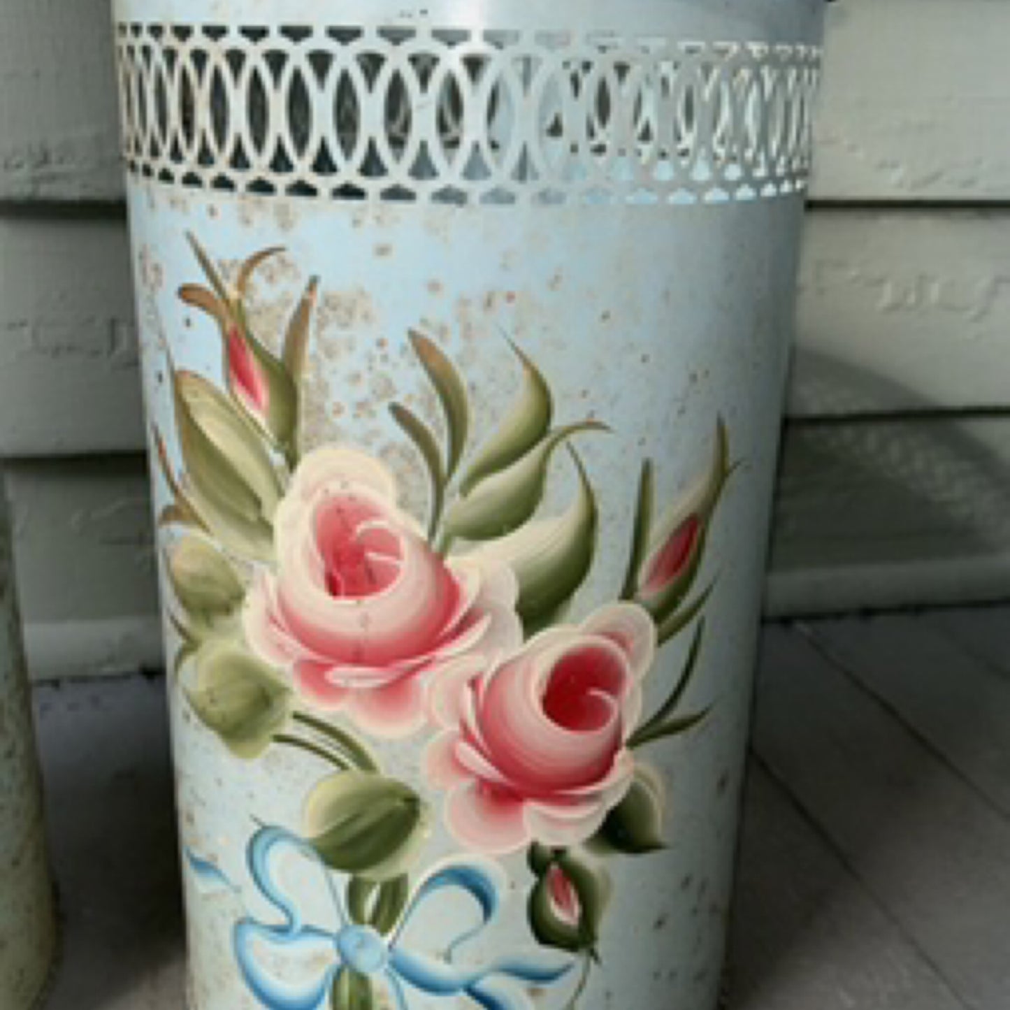 Vintage Handpainted Metal Wastebasket