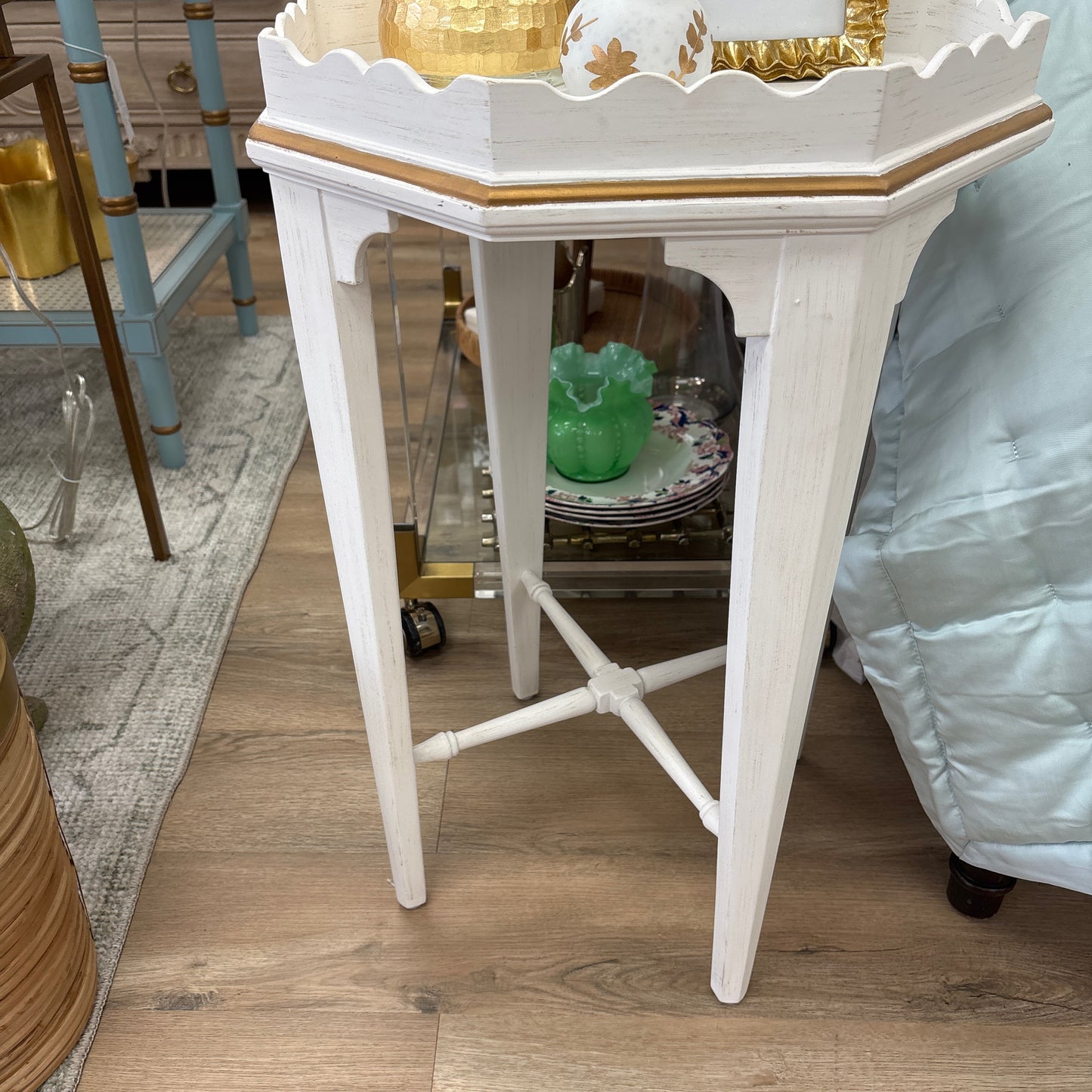 White SideTable with Gold Accents