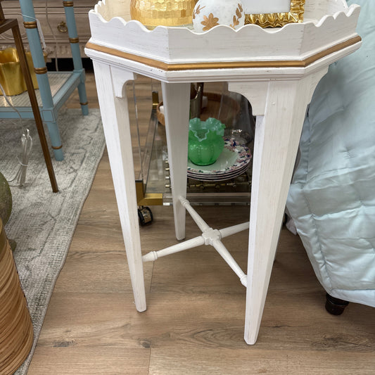 White SideTable with Gold Accents