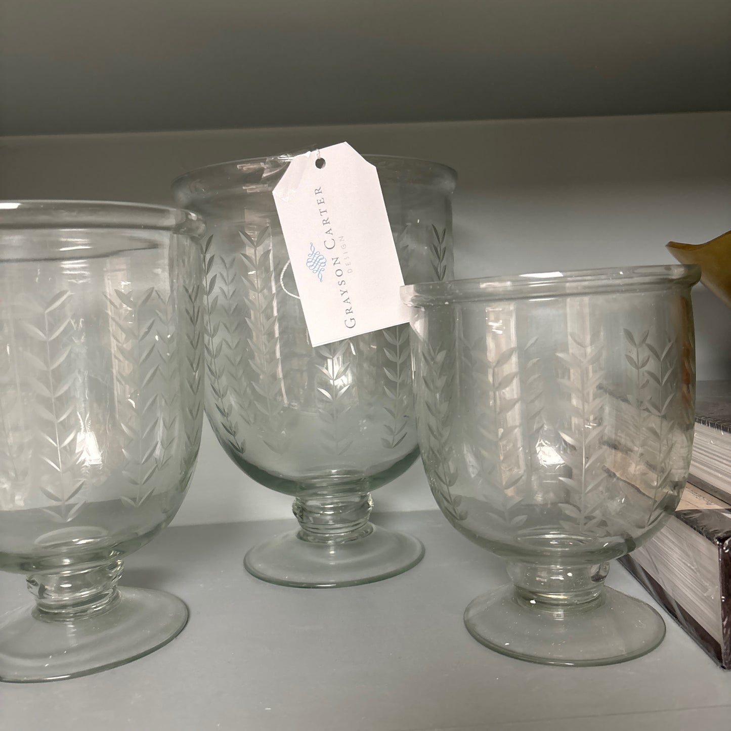 Glass Hurricane (Set of 3-with etched Vines) sold seperately