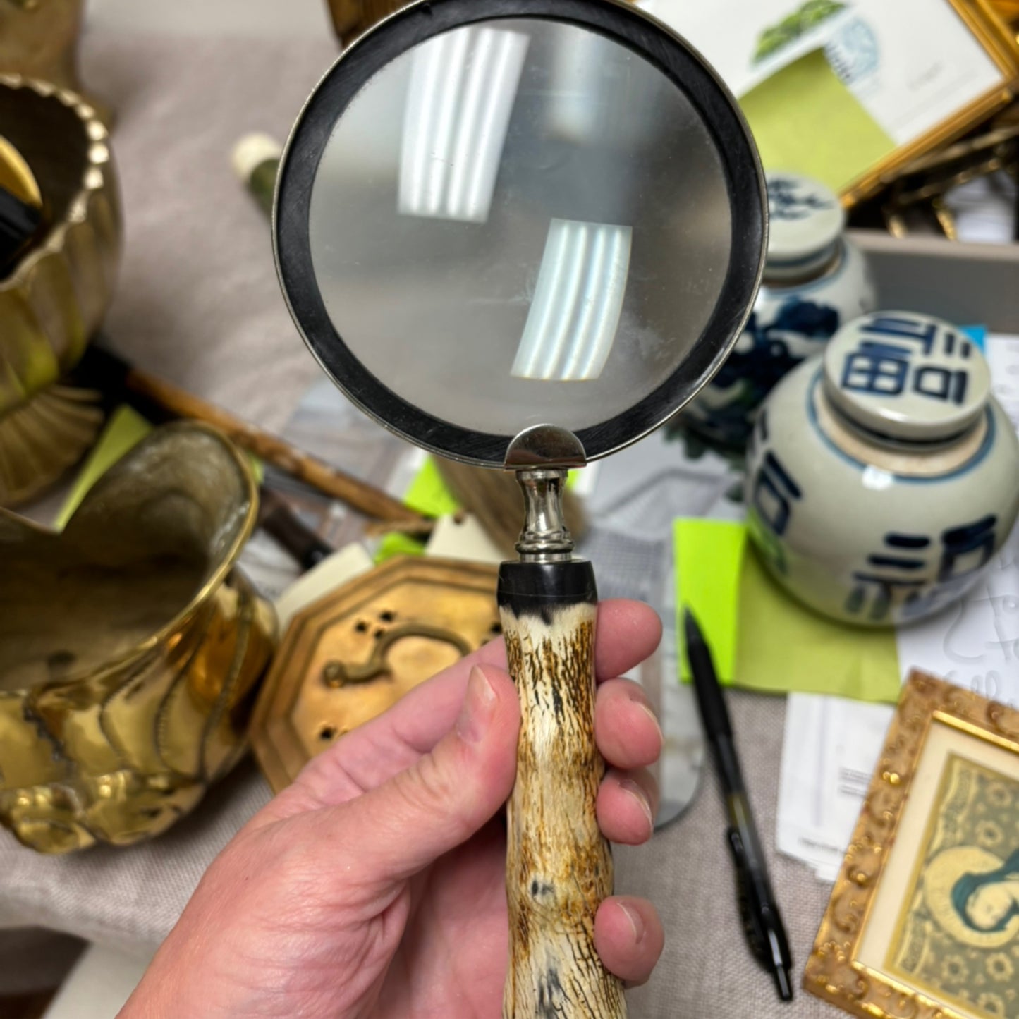 Bone and wood magnifying glass