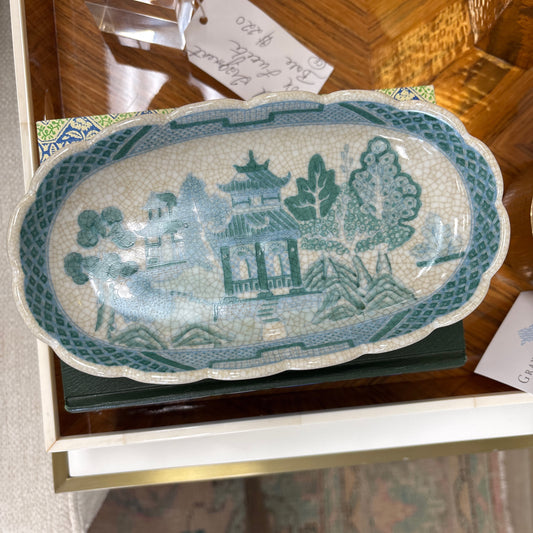Turquoise and White Oval Dish