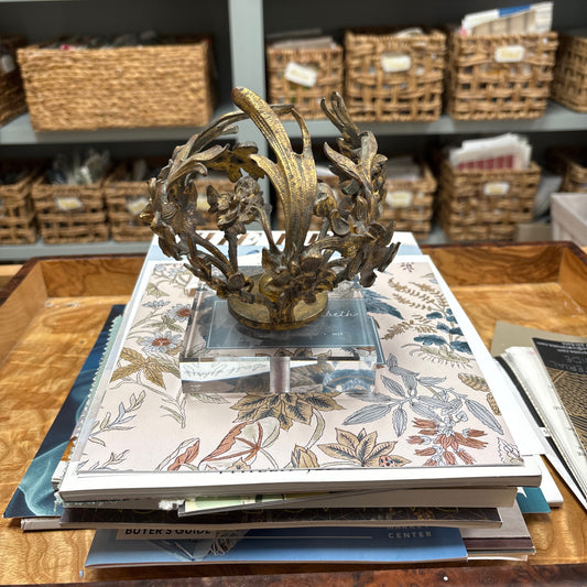Antique brass sphere on acrylic base