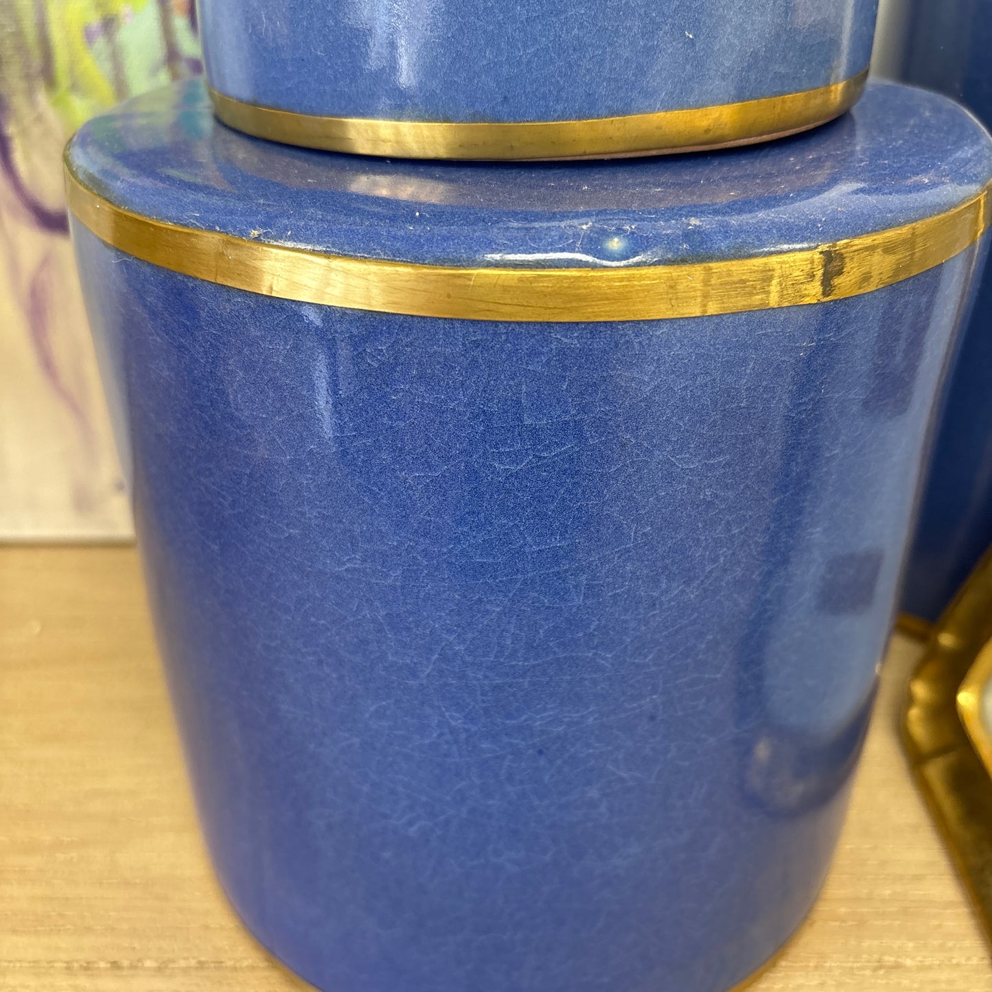 Small blue tea canister