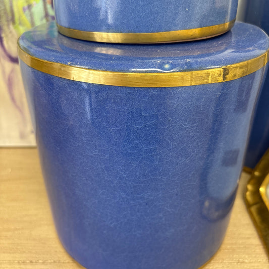 Small blue tea canister