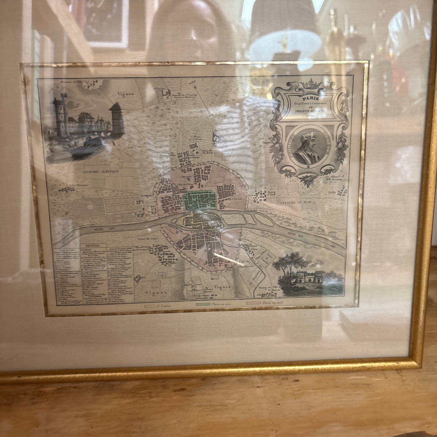 Antique framed map of Paris art