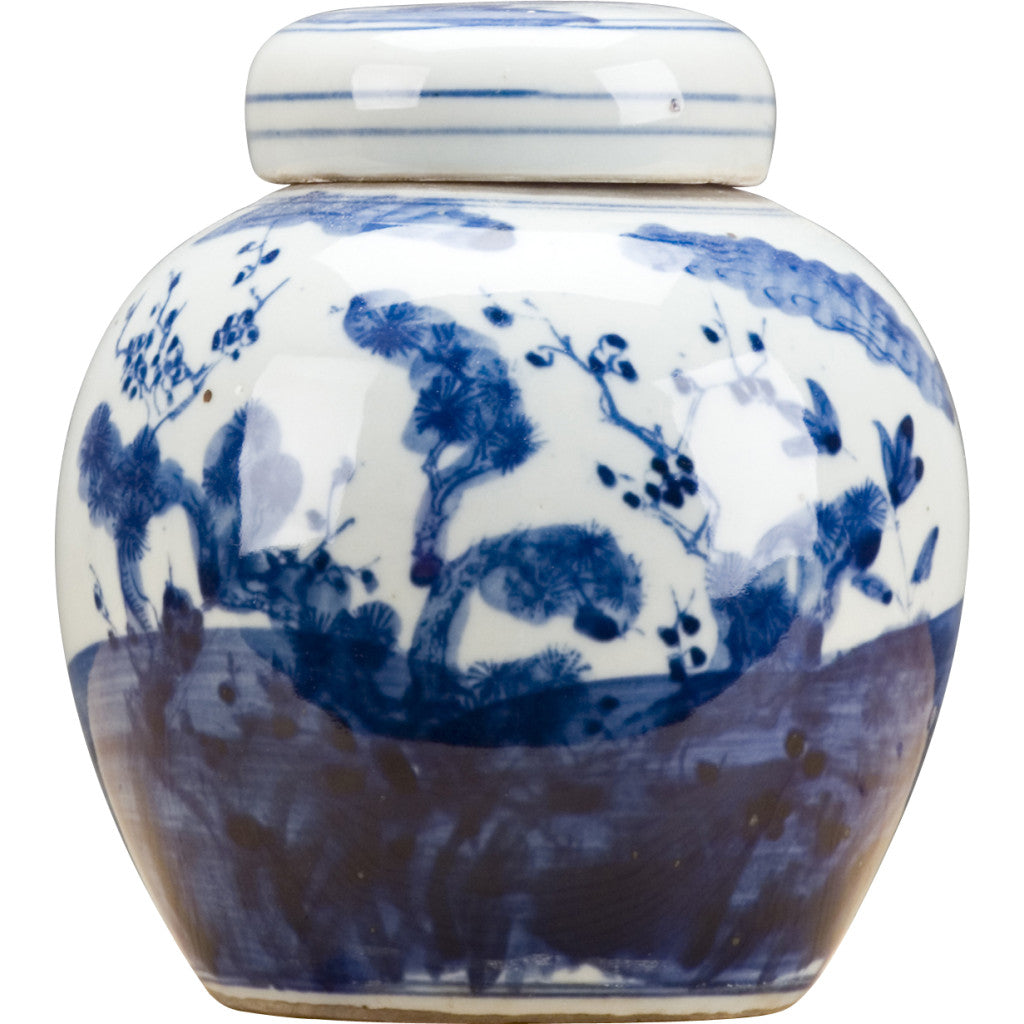 Blue and White Lidded Jar