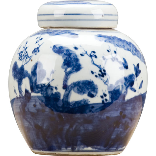 Blue and White Lidded Jar