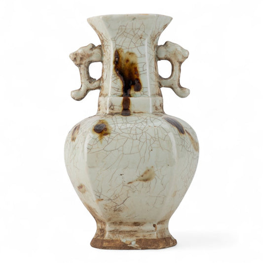 Celadon Hex Vase with Dot Glaze