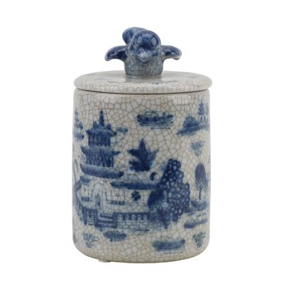 Box with Bird Top -Blue/White