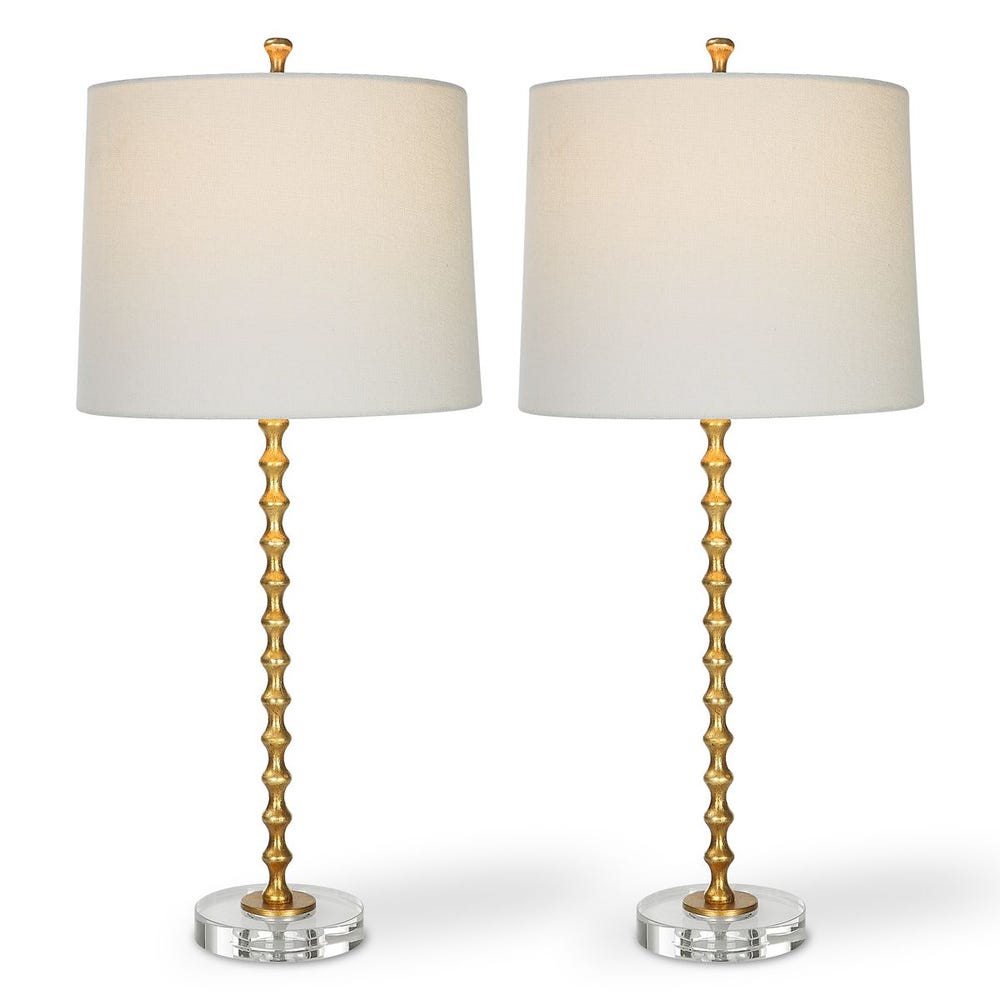 Vibrant Gold Leaf Lamp with Round Crystal Base