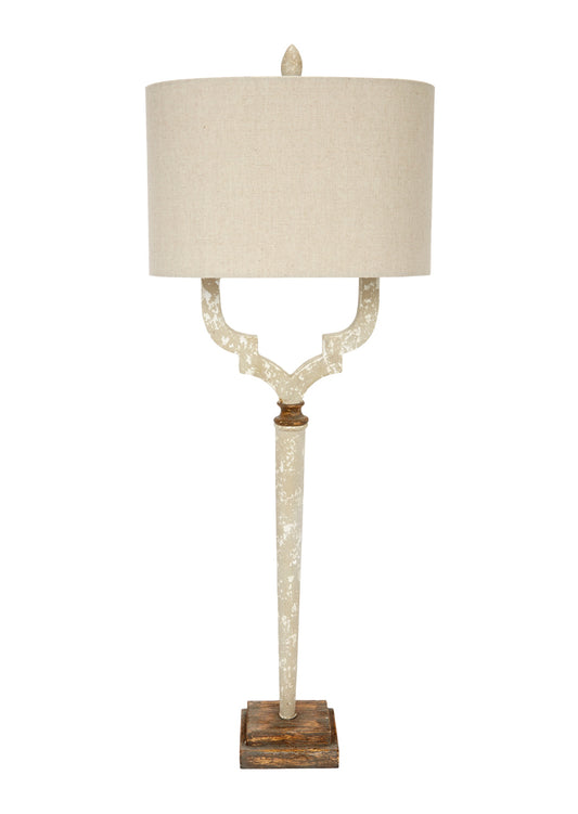 LEE BUFFET LAMP WITH FRENCH WHITE AND GOLD ACCENTED FINISH & LIGHT LINEN SHADE