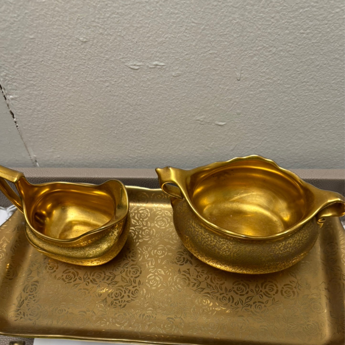 Vintage Gold Sugar and Creamer on Tray