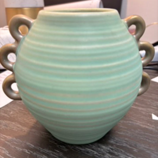 Small Green vase with Gold Handles