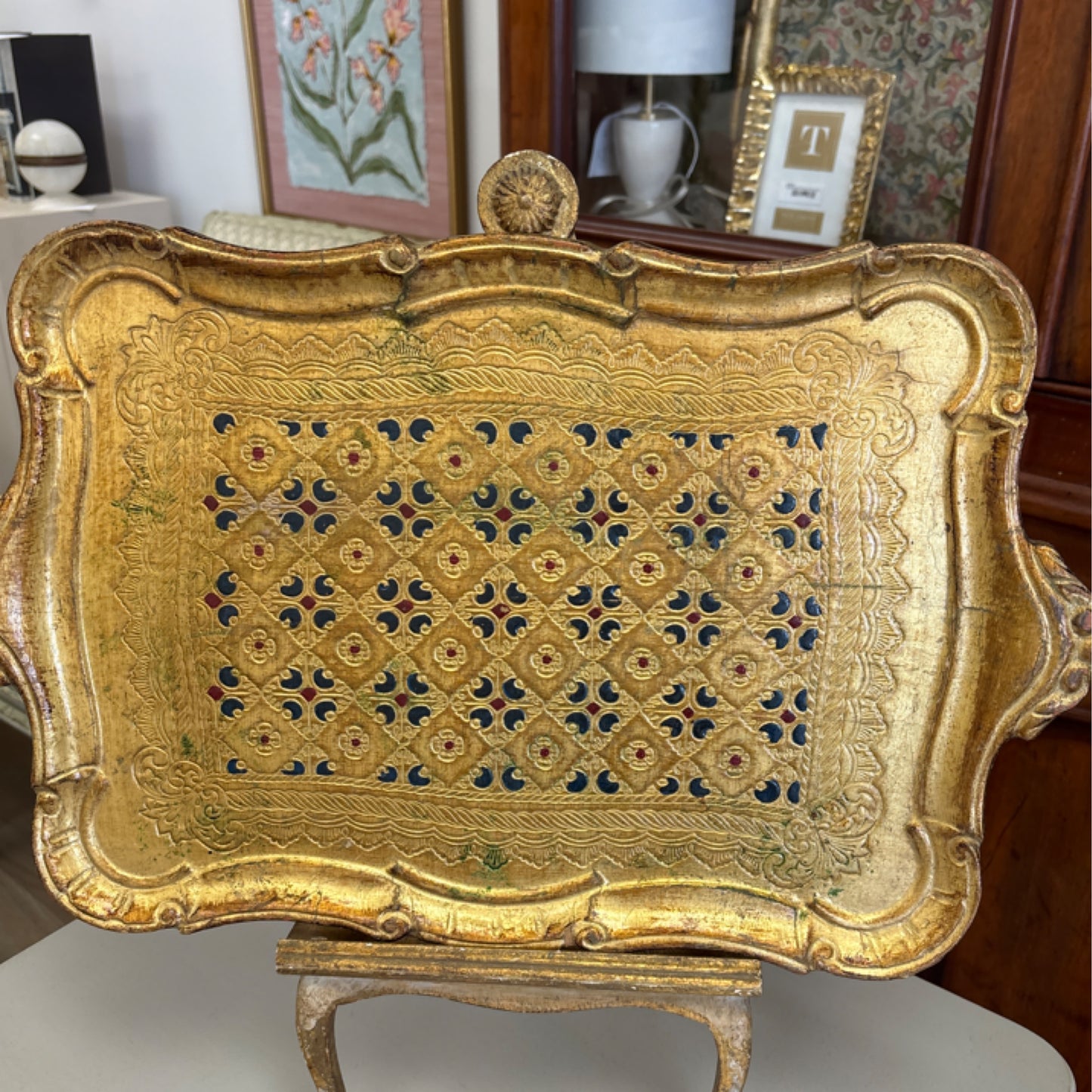 Gold with navy Florentine tray