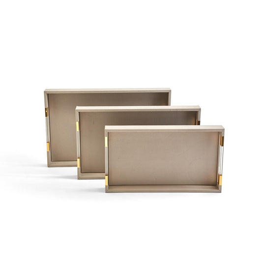Taupe Decorative Rectangle Trays w/ Acrylic Handle (Medium)