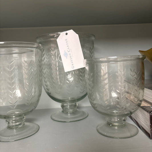 Glass Hurricane (Set of 3-with etched Vines) sold seperately