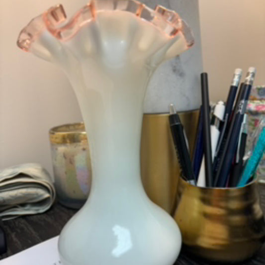 Vintage Fenton vase with pink rim