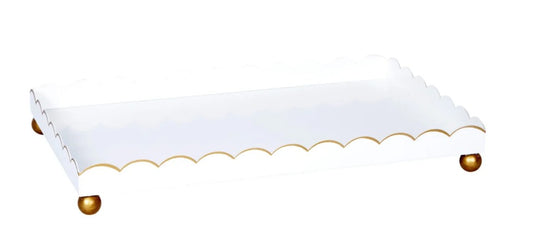 White & Gold Scalloped Rectangular Tray