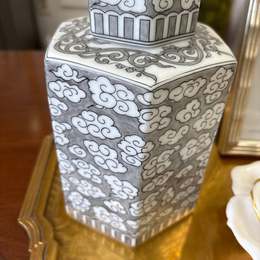 Gray and white jar