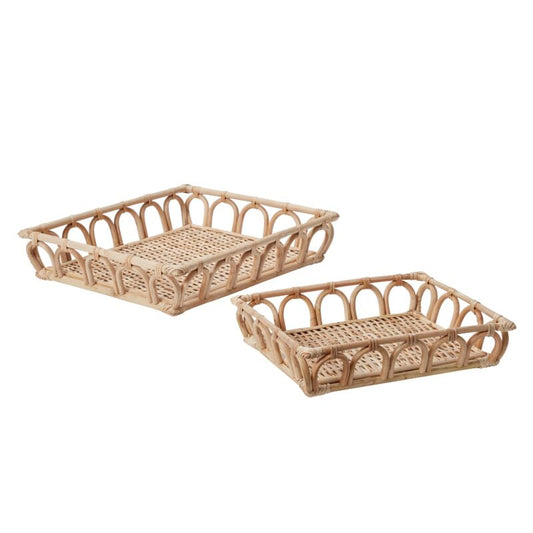Woven rattan rectangular trays nest