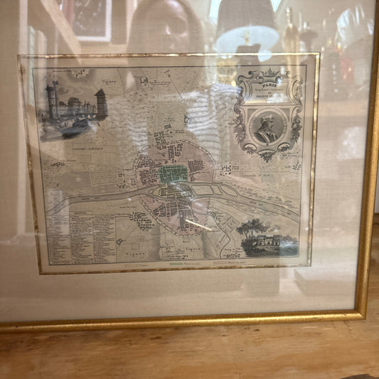 Antique framed map of Paris art